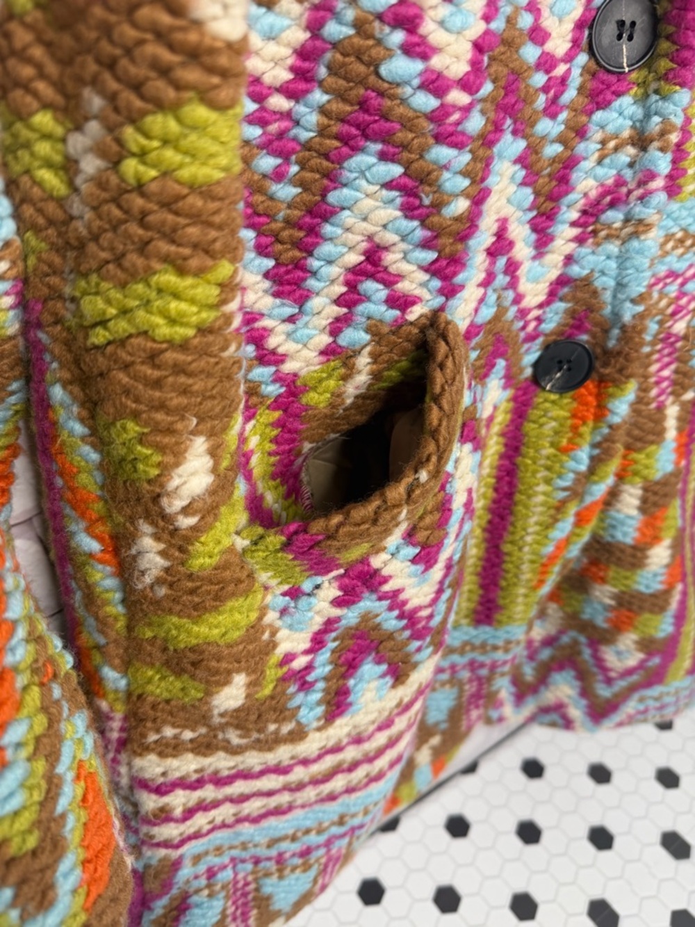 Tempo Paris Chunky‎ Knit Statement Coat Multicolor Boho Patchwork Jacket Sz S/M - Picture 6 of 14